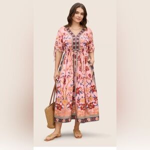 Bloomchic Surplice Neck Pocket Belted Flutter Hem Maxi Dress Size 12